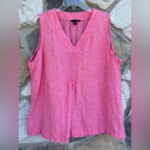 Land's End 100% Linen Blouse Sz XL PETITE Sleeveless Casual Coastal Spring Layer